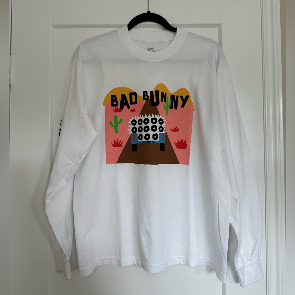 Coachella X Bad Bunny 2023 Official Merch White Long Sleeve | Unisex| Medium